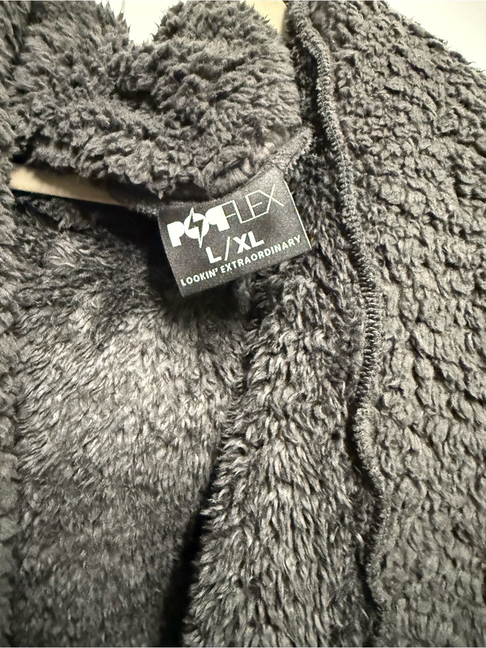 Popflex Cozy Teddy Faux-Shearling Hooded Cardigan in Black - Picture 5 of 5